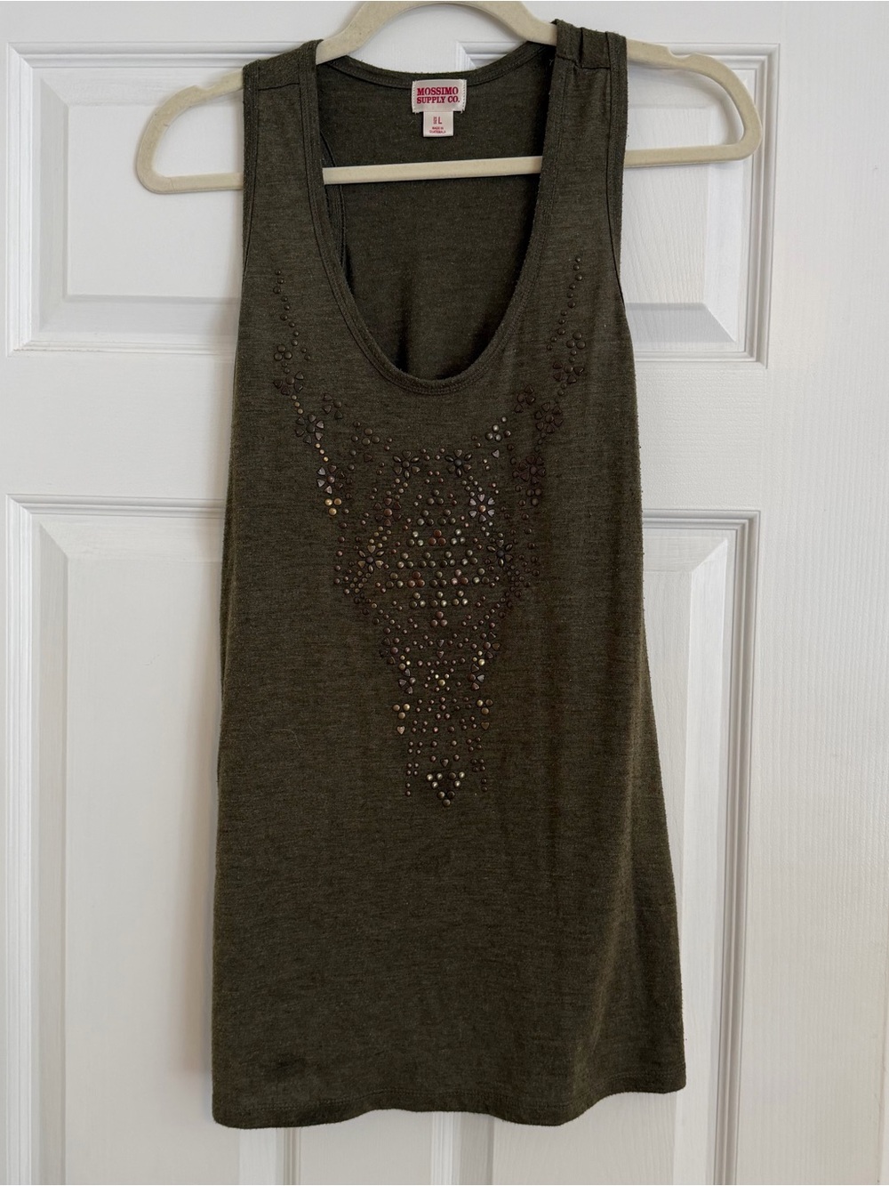 Mossimo Olive Studded Racerback Tank Top Large Boho Festival